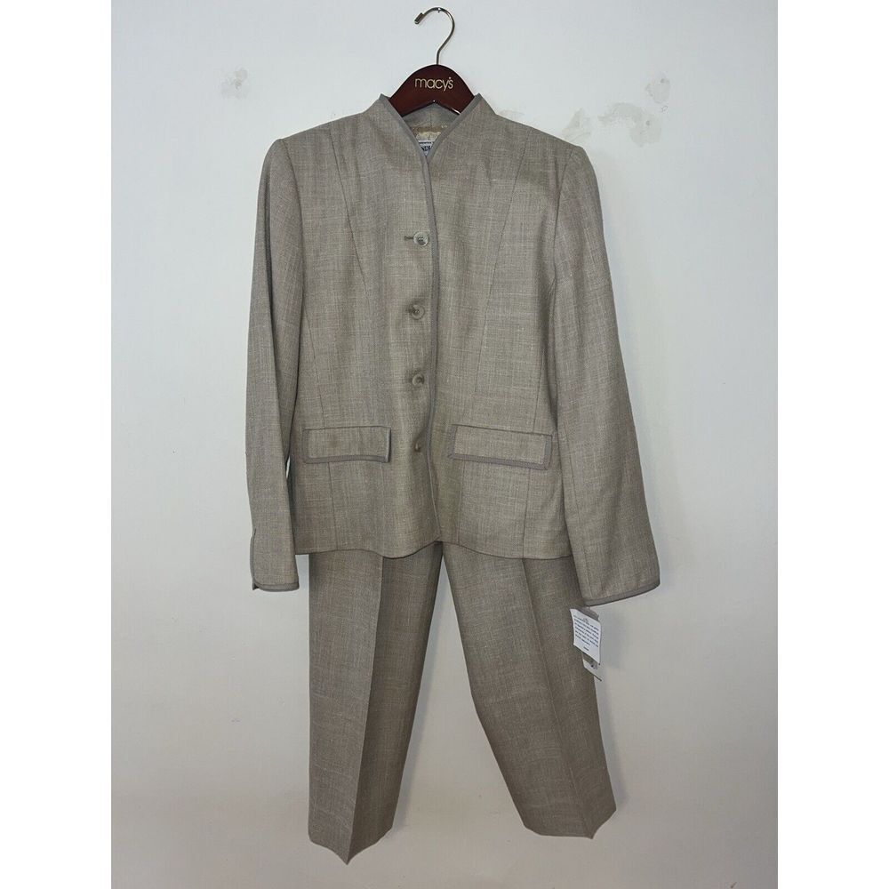 Pendleton Vintage Womens Blazer Sz 12 & Pants‎ Sz 12 Cream & Tan Tweed Wool Silk